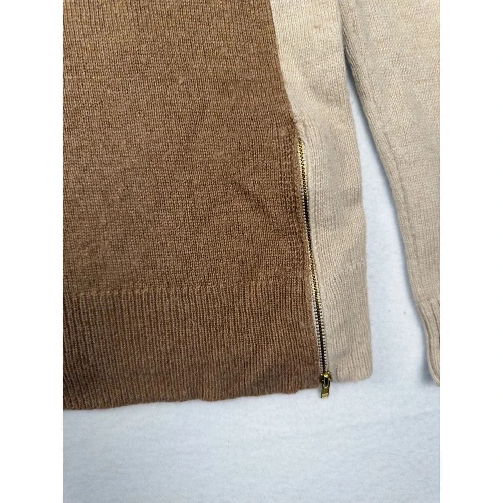 J.Crew Womens XS Colorblock Merino Wool Blend Zipper Accent Sweater Brown Tan
